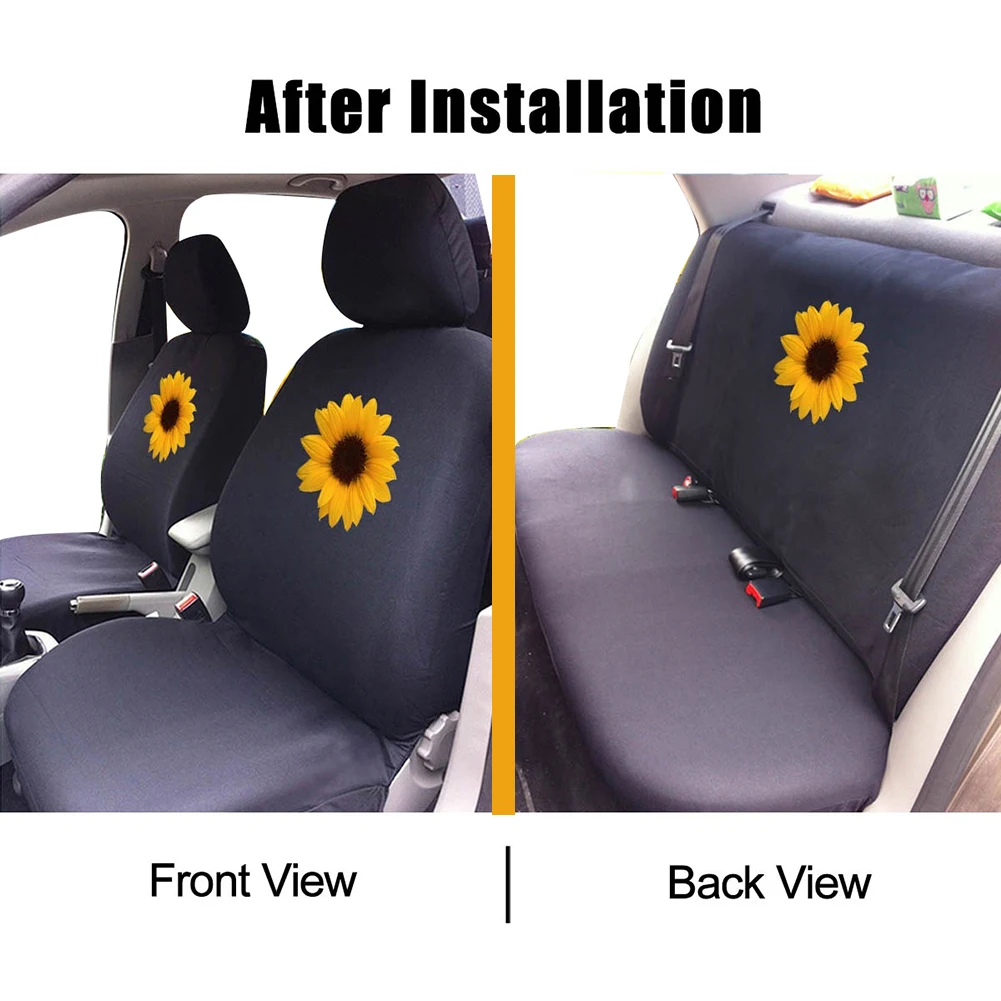 Комплект чехлов на автомобильные сиденья зимний чехол руль с принтом подсолнуха