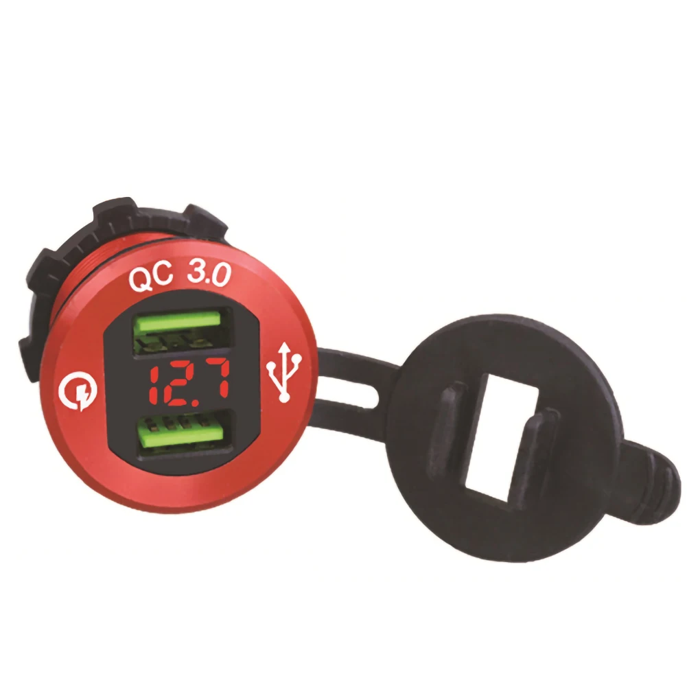 

Dual USB Quick Charge 3.0 Charger Socket Waterproof Power Outlet Fast Charge with LED Voltmeter for 12V/24V Car Motorcycle