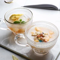 retro embossed sunflower milk cup breakfast cup household glass cup water cup with handle large capacity oatmeal cup