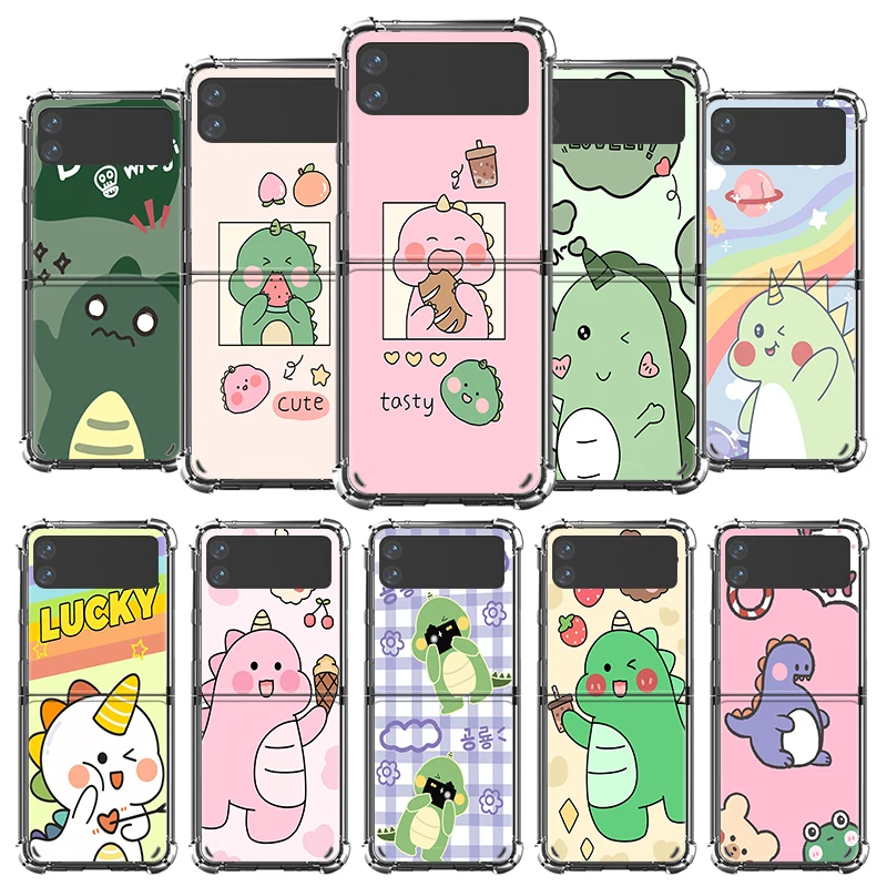 

Luxury Case For Samsung Galaxy Z Flip 3 5G Funda Z Flip3 Clear PC Hard Shockproof Back Phone Coque Shell Cute Dinosaur Baby