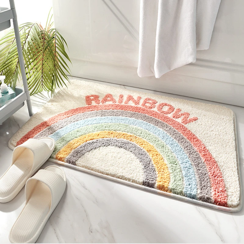 

All Season Soft Non-Slip Bathroom Carpet Rainbow Print Doorway Water Absorbent Bath Mat Home Decor Floor Rug Shower Room Mats