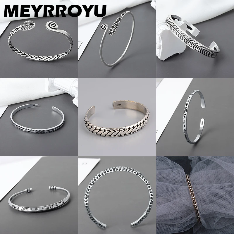 

MEYRROYU Sterling Silver New Arrival Retro High Quality Distressed Round Opening Ethnic Style Women Bracelet Exquisite Jewelry