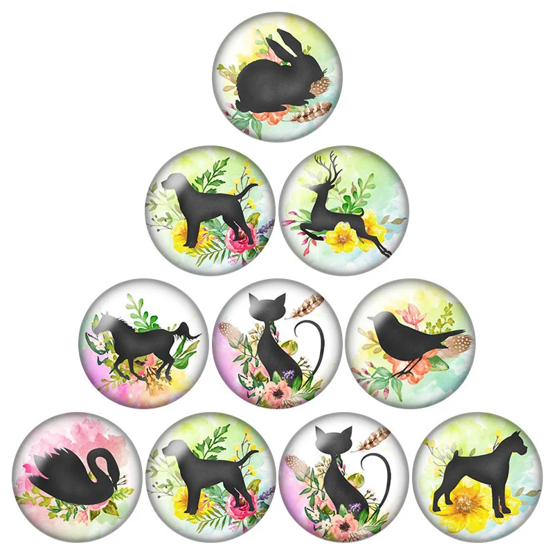 

12 шт./лот новые красивые художественные животные Смешанные 12 мм/18 мм/20 мм/25 мм круглые фото стеклянные кабошоны демонстрация плоская задняя ...