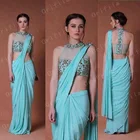 Официальные синие индийские Вечерние платья из двух частей для женщин, кружевное женское платье с накидкой фасона, длинные платья для помолвки