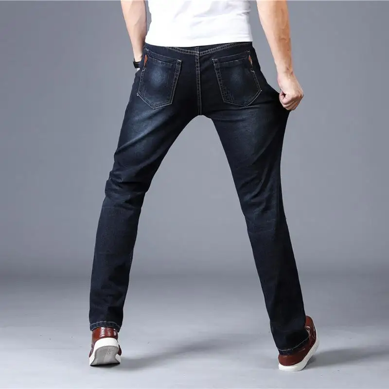 SHIYIKU New Summer Men's Brand Slim Jeans Business Casual Stretch Slim Jeans Trousers Light Blue Black Straight Trousers Men