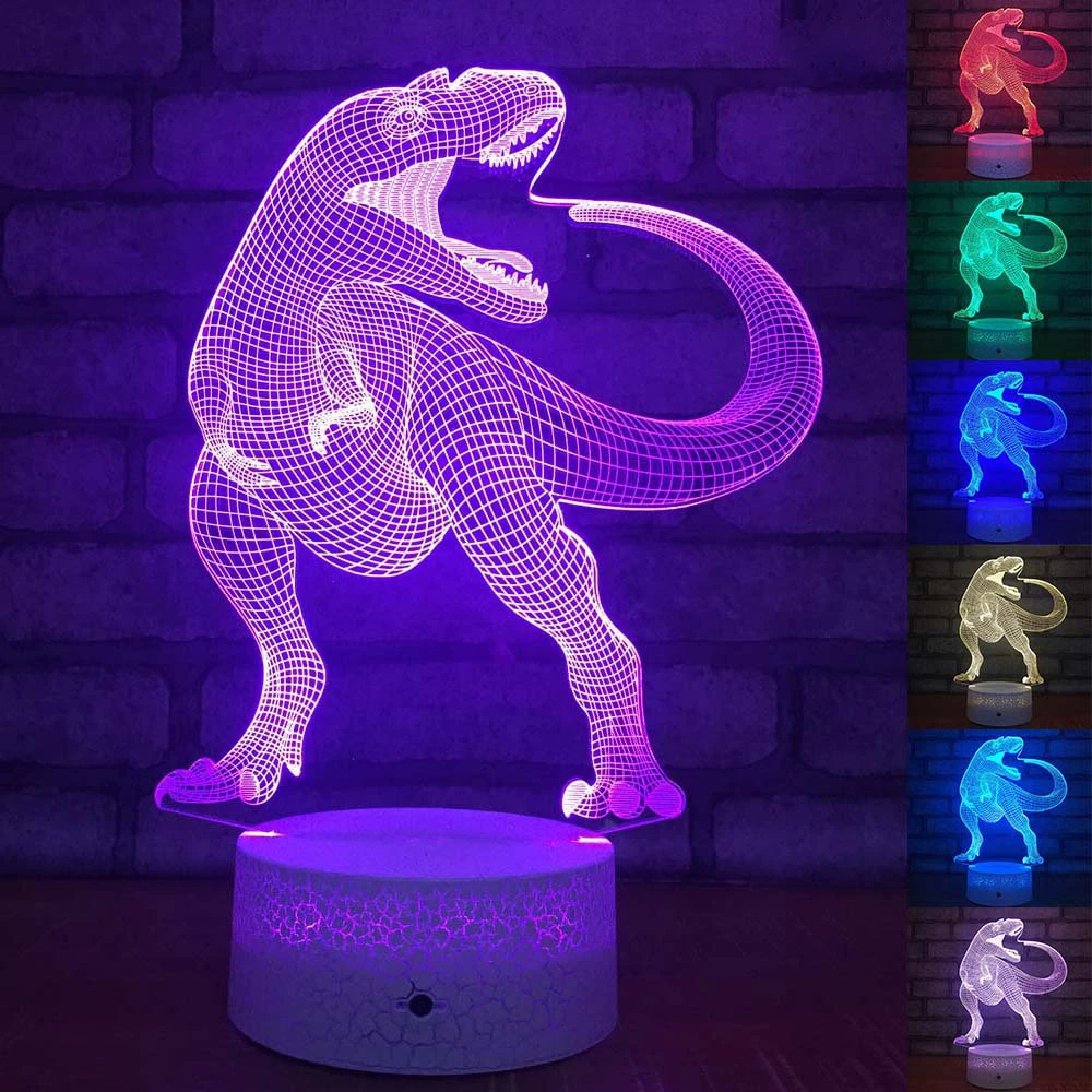 

Светодиодный Ночной светильник, 3D серии динозавров, 3D ночсветильник, настольные лампы с дистанционным управлением, игрушки, подарок для реб...