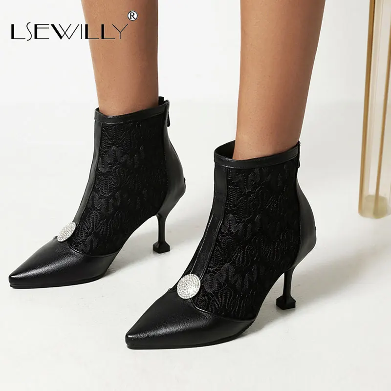 

Женские ботильоны на тонком высоком каблуке Lsewilly, разноцветные ботинки в клетку с рисунком «гусиные лапки» и острым носком, Дамская обувь б...