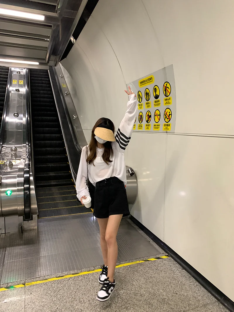 Повседневные джинсовые женские шорты корейской версии с завышенной талией и