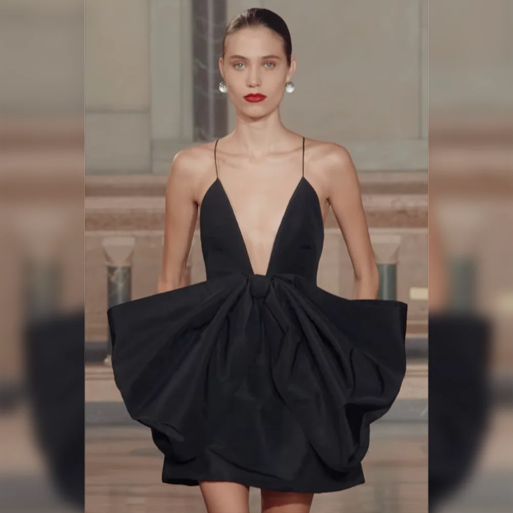 

Women Summer Sexy Sleeveless V Neck Black Bow Tie Bodycon Mini Bandage Dress 2021 Elegant Evening Party Club Dress Female