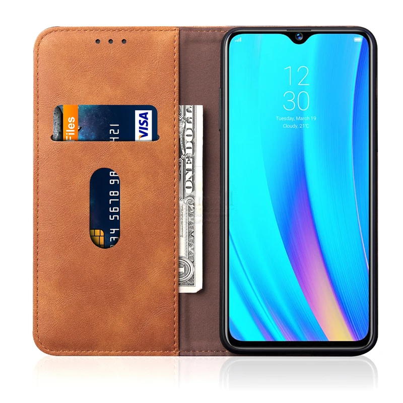 Винтажный кожаный флип чехол для OPPO Realme X lite / 3 pro Роскошный кошелек с подставкой