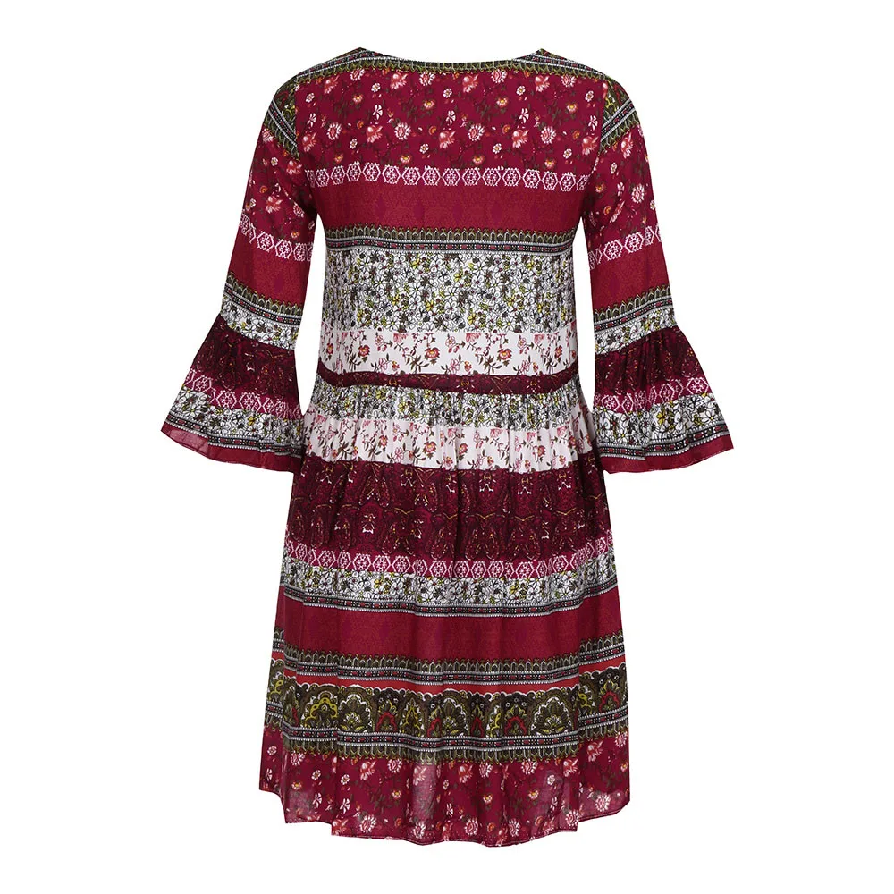 

Retro Sweet Slim Women Dress Simple Lace V-Neck Geometric Flower Print High Elastic Waist Dress Ladies Party Princess Vestidos