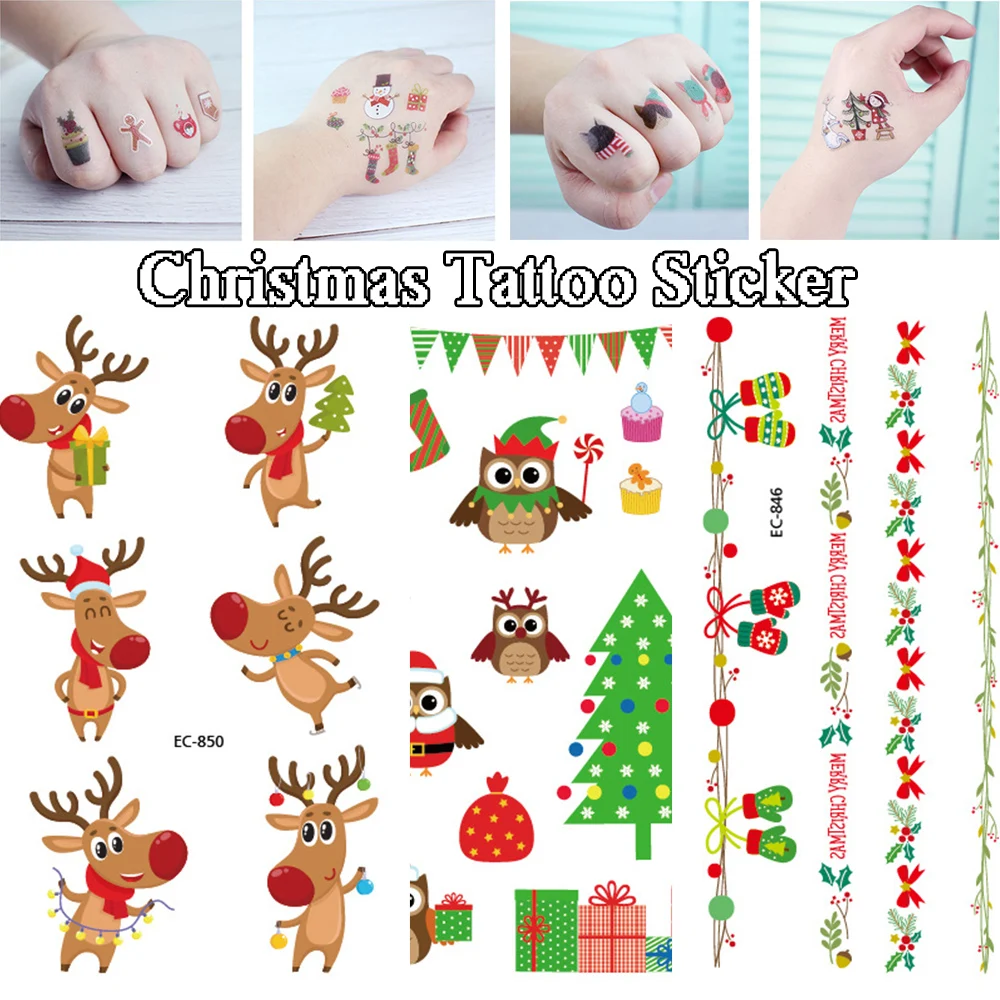 Рождественские украшения татуировки наклейки для детей подарок на вечеринку