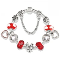disney cartoon mickey mouse cartoon bracelet simple red love pendant crystal bracelet classic bead jewelry fashion bracelets