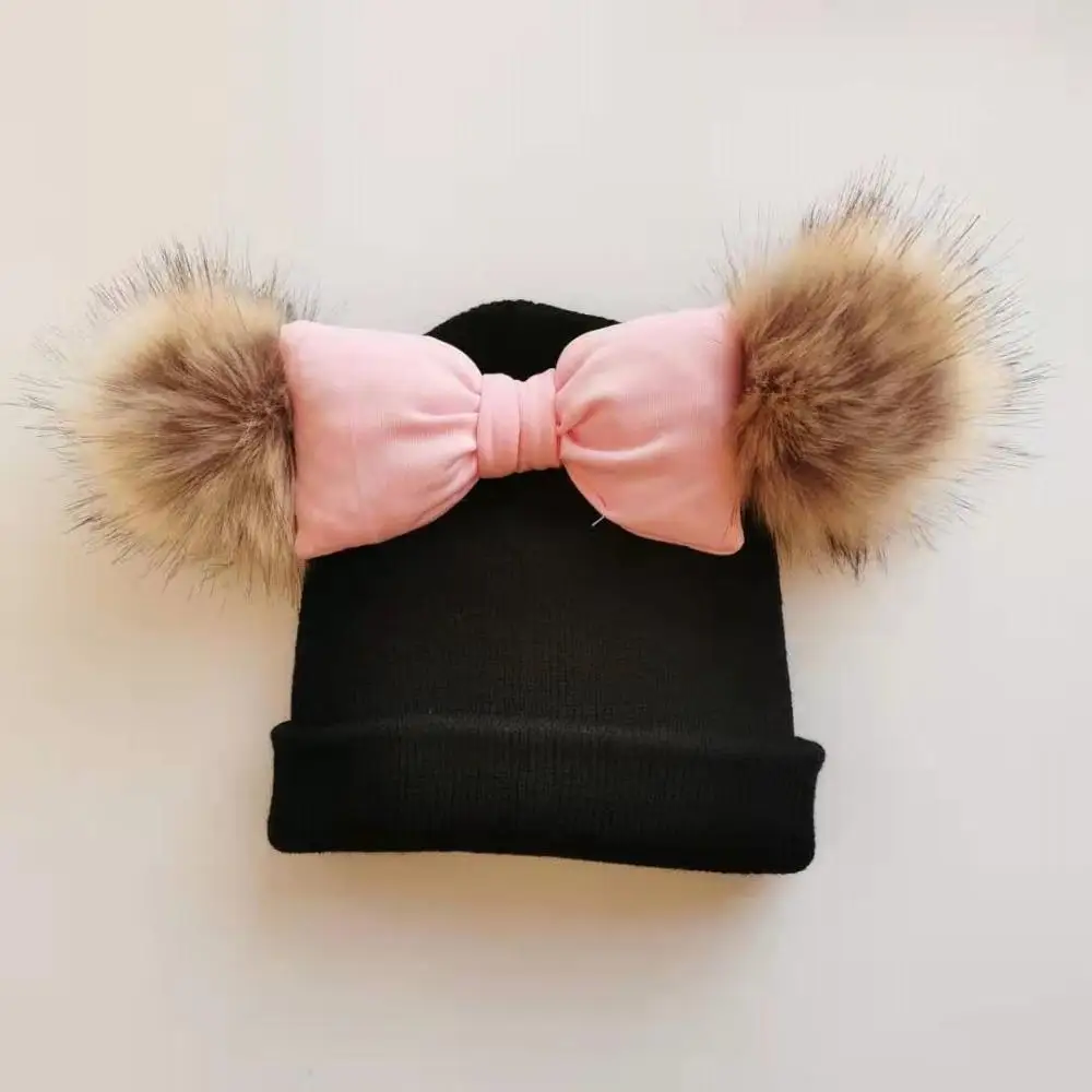 Шапка для младенцев хлопковая разноцветная с большой бабочкой и ушками девочек |