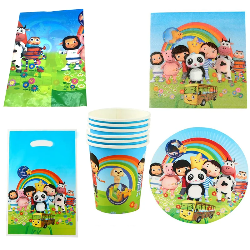 

82pcs/lot Baby Shower Decorations Little Baby Bum Theme Tablecloth Plates Cups Happy Birthday Party Napkins Gifts Loot Bags