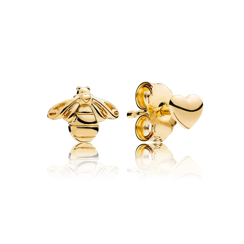 Подлинные серьги гвоздики в виде Золотой пчелы и сердца для женщин девочек