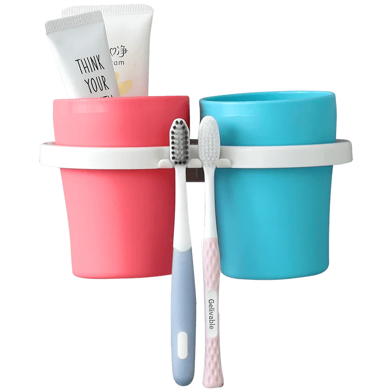 Пластиковый держатель для зубных щеток с чашкой полоскания дома на присоске