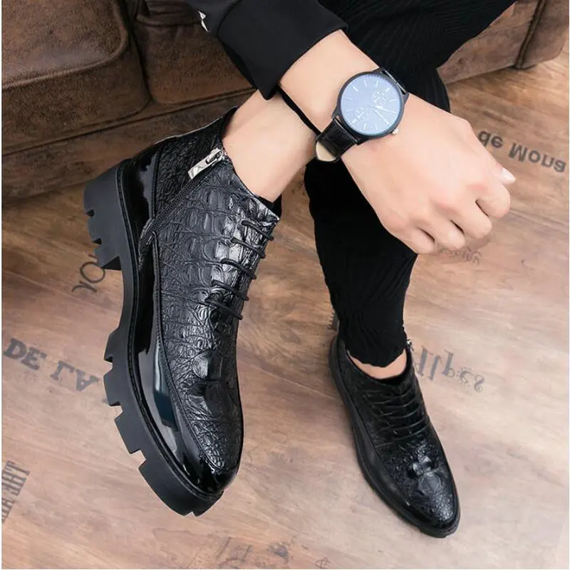 

Male patent leather Moccasins shoes High top italian formal dress brogue oxford wedding Business shoes boots N2-19