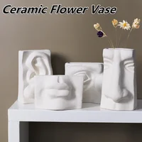 Ceramic Face Flower Vase White Flowers Vase Bust Human Head Statue Pots Cute Tall Posy Bouquet Centerpiece for Home Modern Decor