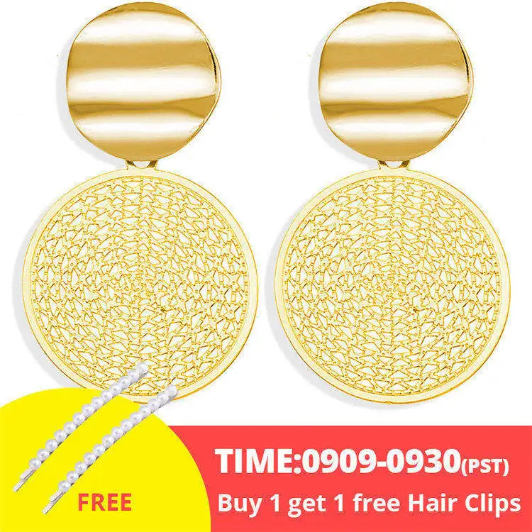 buy 1 get 1 free 17 км винтажные Золотые круглые металлические серьги-гвоздики с блестками для женщин, модные серьги с полой сеткой, корейские ювелирные изделия, вечерние серьги, подарок - Окраска металла: buy 1 get 1 free