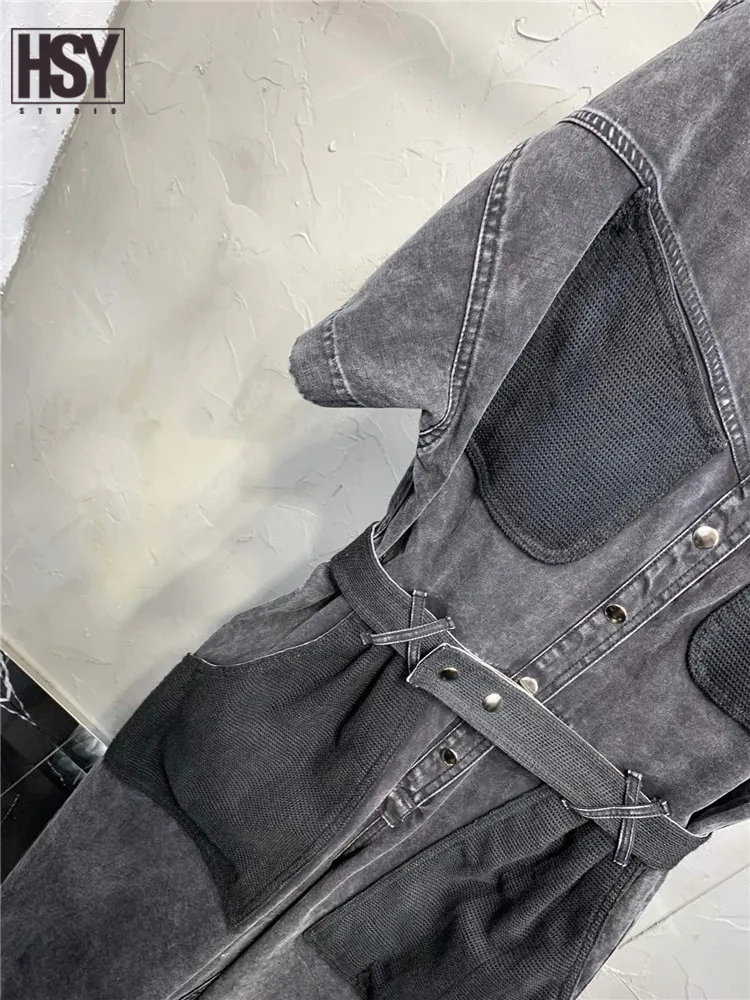 【HSY studo】2019 новый осенний женский комбинезон с карманами пояс в стиле пэтчворк