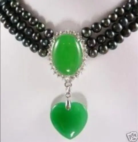 Бесплатная доставка&gt Натуральный 3 ряда 7-8 мм черный жемчуг ожерелье Зеленый