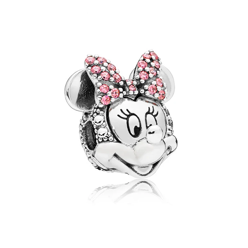 Minnie Clip Серебряные бусины 925 пробы кристалл Микки Минни безопасная цепь Шарм Подходит Пандора браслет DIY женские ювелирные изделия - Цвет: Minnie Clip
