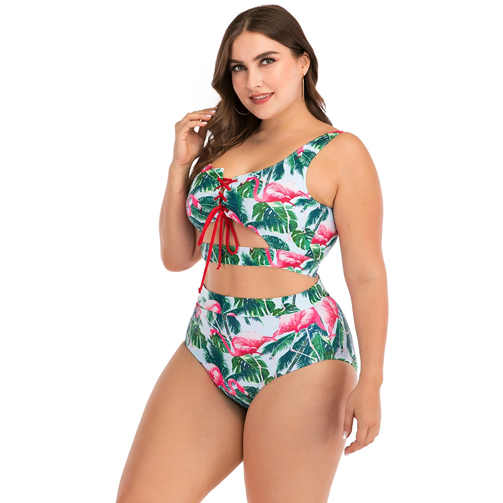 Женский купальник размера плюс комплект бикини с высокой талией принтом 4XL