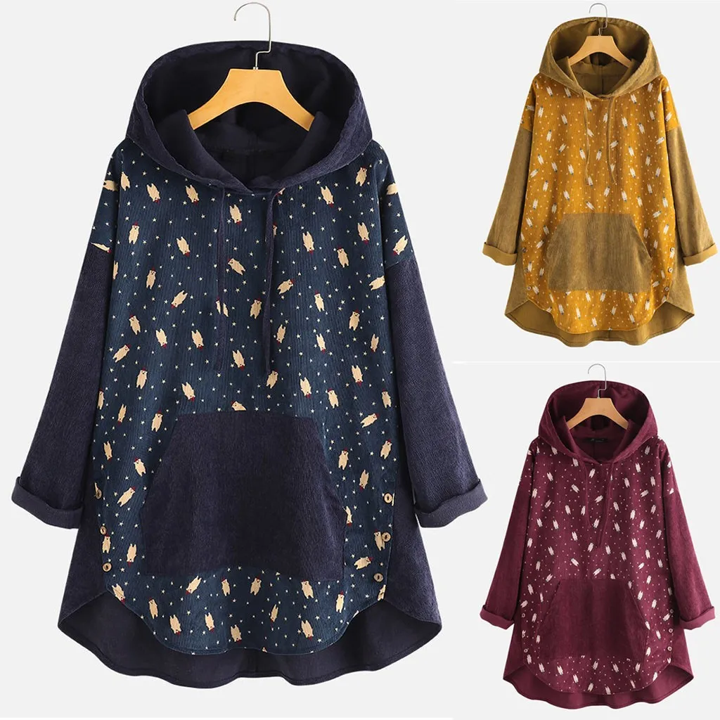 

2019 new corduroy loose printed sweater for women