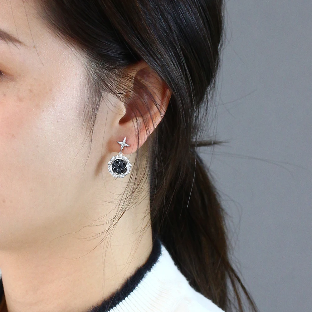 

Exquisite Gift 925 Sterling Silver Ceramic Zircon Round Earrings Rose Gold Black White Gold Plated Jewelry For Women