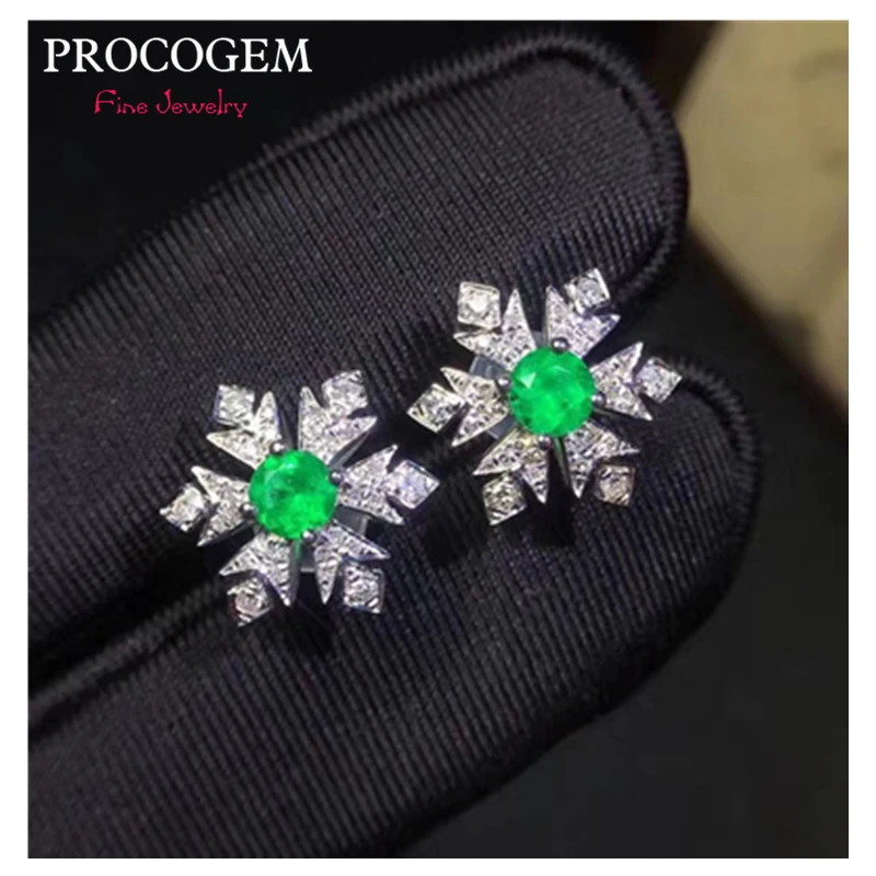 

Fancy Snowflake Natural Emerald stud Earrings for Women birthday gifts Genuine gemstones Fine jewelry 925 Sterling Silver #684