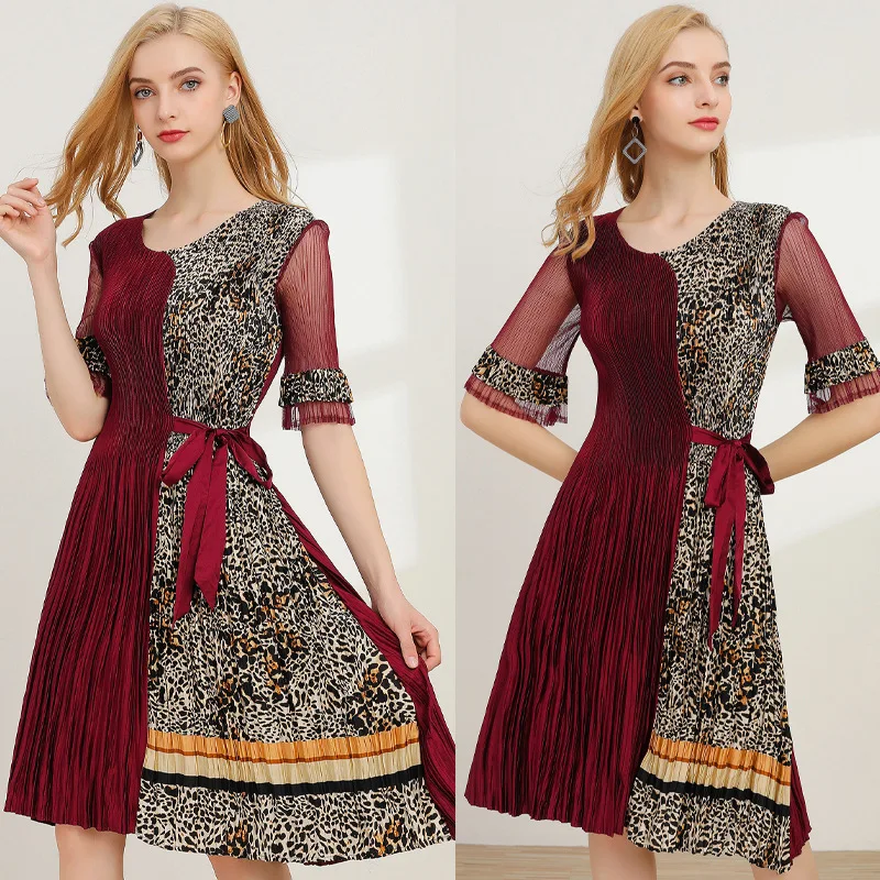 

Temperament Pleated Retro Dress Dress Female Pleated Skirt Leopard Print Comfortable High-end Slim Pleated Skirt Beautiful Dress