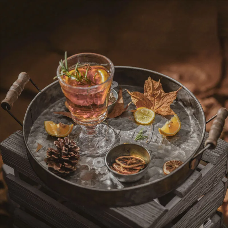 Металлический поднос для сервировки под старину железный десерт фрукты торт