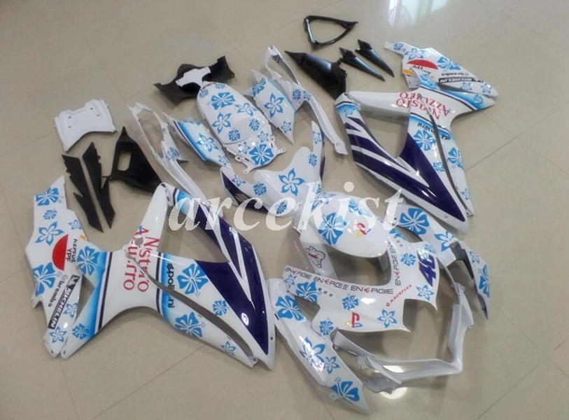 

4Gifts New ABS Injection Mold Fairings Kit Fit for Suzuki GSX-R600 R750 600 750 K8 2008 2009 2010 08 09 10 white blue
