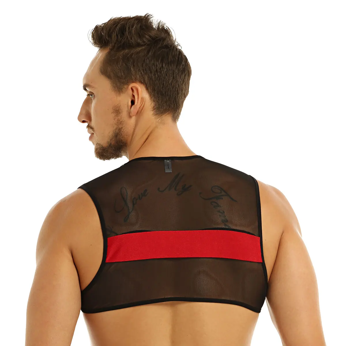 Жилет iiniim мужской без рукавов прозрачная сетчатая сетка короткий топ на