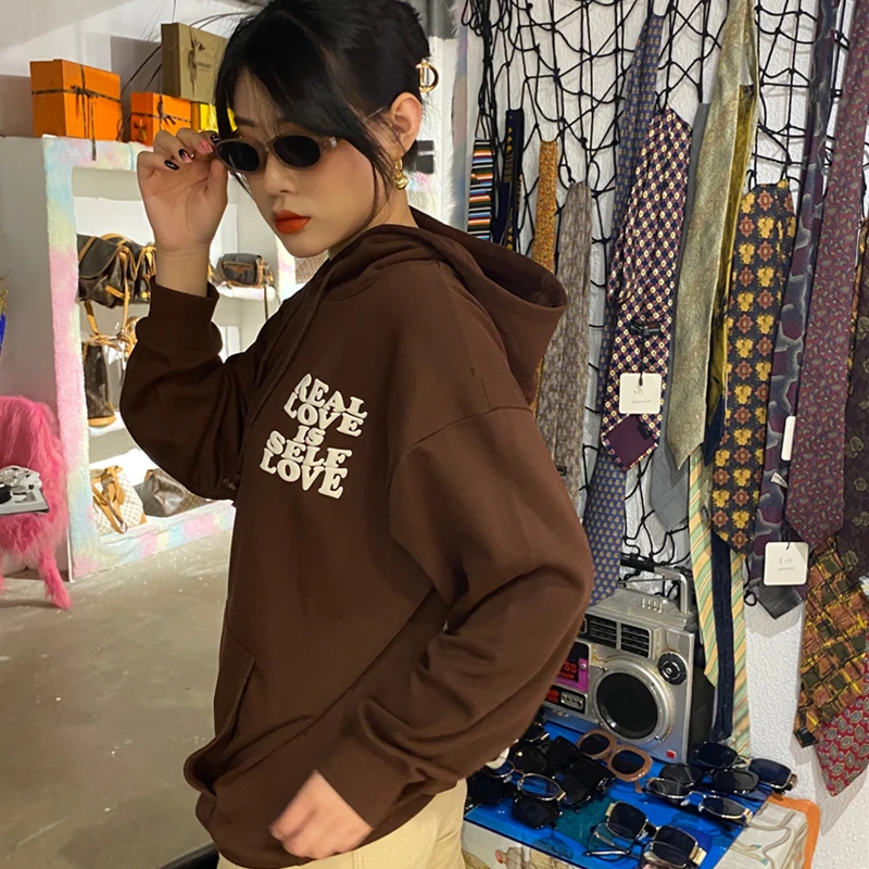 Винтажная коричневая толстовка на молнии с изображением граффити y2k в стиле