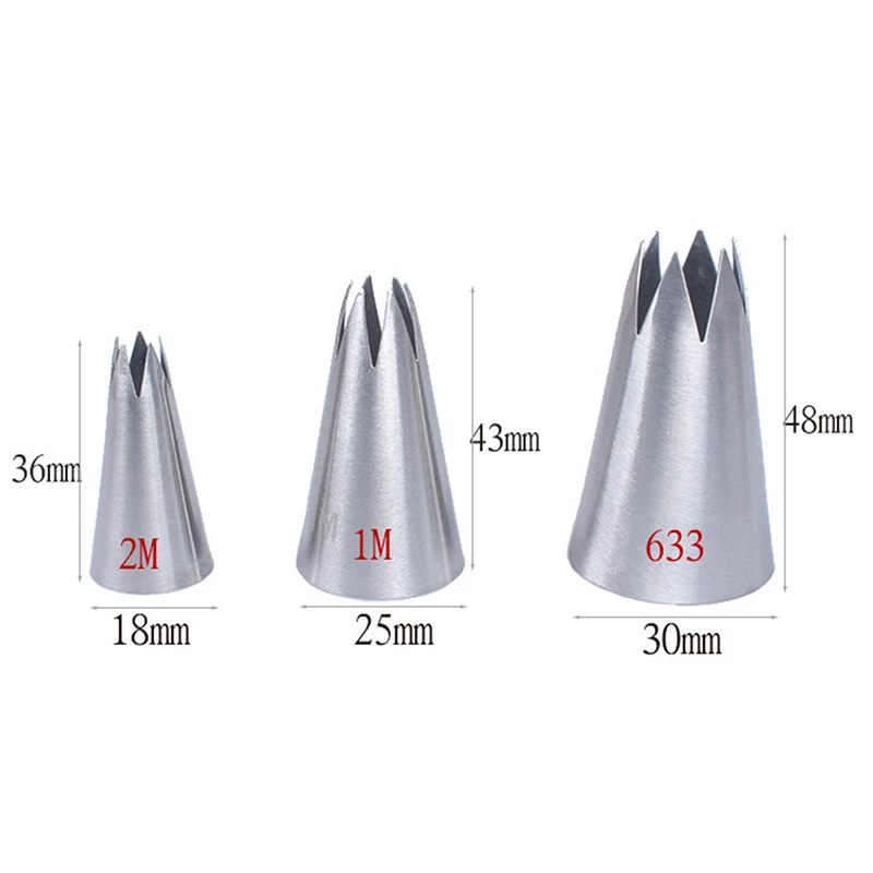 

3pcs Stainless Steel Fondant Cake Nozzles Piping Nozzles Pastry Tips Decorating Tool