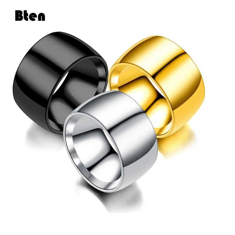 Модное очаровательное Ювелирное кольцо Bten, мужские черные кольца из нержавеющей стали для женщин, ювелирные изделия, мужские кольца 12 мм, золотые и серебряные кольца
