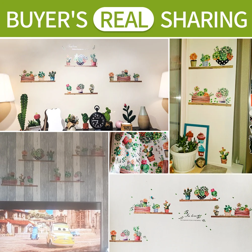 

Nordic Ins Cactus Potted Plant Bonsai Home Wall Stickers for Living Room Wall Sticker Flower Kitchen Wall Decals DIY Decoration