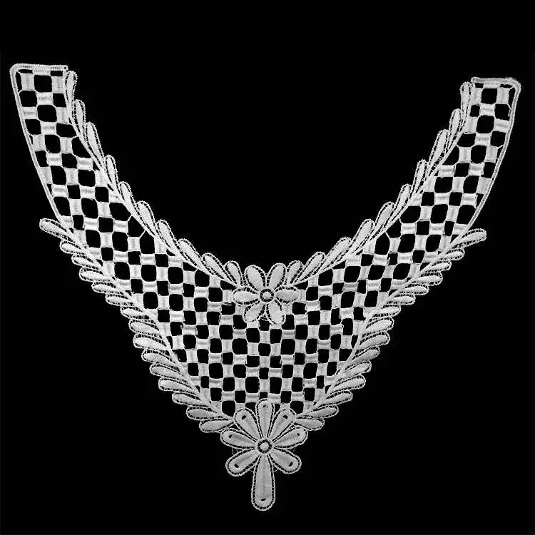 Красивые белые цветы кружевной воротник декольте Вышивка аппликация платье