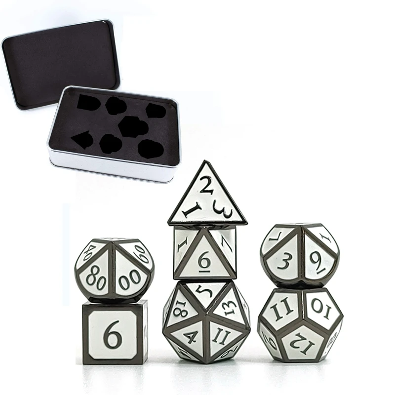 

7 PCS Roman Numerals Metal Dice Metallic DND Game D&D Dice with Metal Case