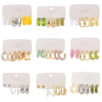 fashion resin hoop earrings 6 piece set simple c shaped earrings for women gold plated alloy earrings trendy jewelry