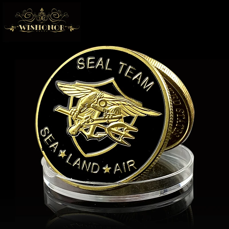 Мемориальные монеты Отдел морских котиков США с позолоченной монеткой 24 карата