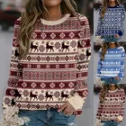 Женский свитшот с длинным рукавом и рождественским принтом, Повседневная Блузка, пуловер, Рождественский вязаный пуловер, свитер, топ, джемпер, Свитшот