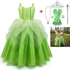 Новинка; Вечерние костюмы для девочек в стиле Тинкербелл; Зеленое сказочное платье принцессы; Костюмы с крыльями