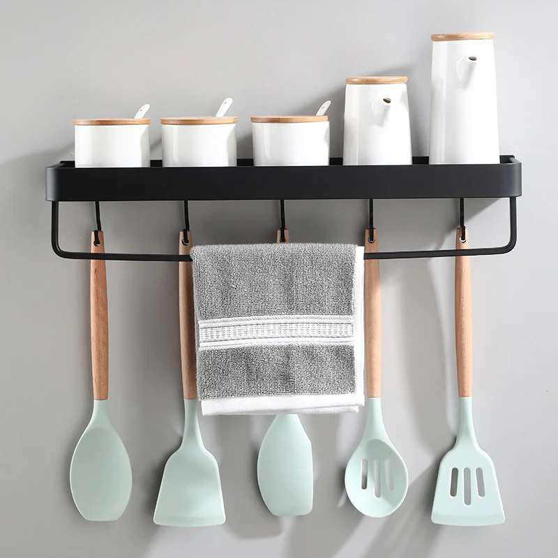 

Kitchen Accessories Black Space Aluminum Kitchen Shelf Bathroom Rack Single Tier Shelf Shampoo Shelf Balcony Rack