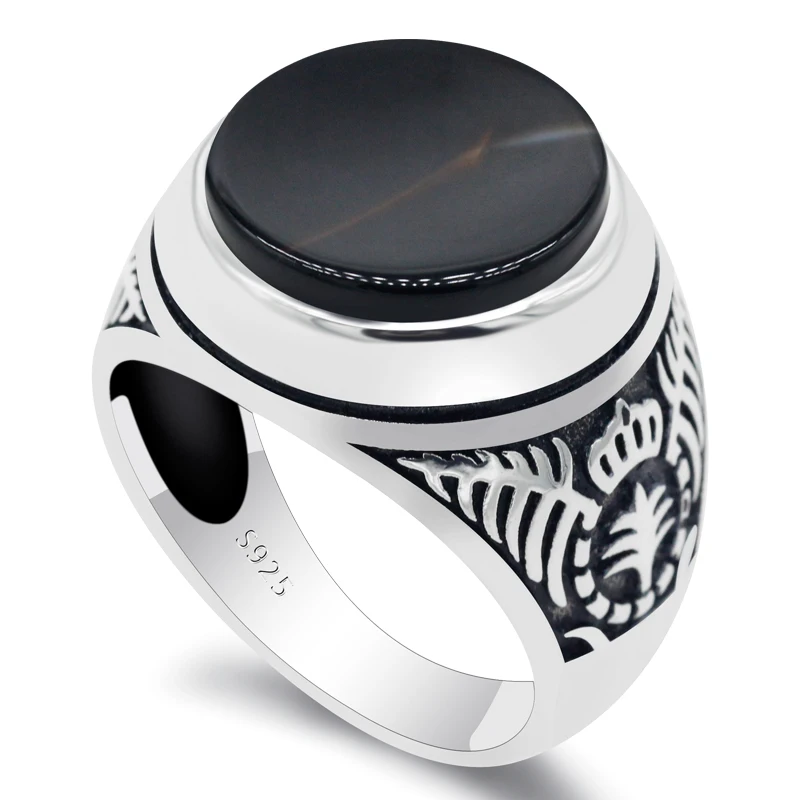 Настоящее 925 пробы Серебряное исламское мужское кольцо с круглым натуральным