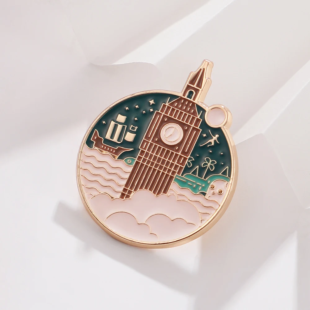 Эмалированные броши булавка коричневая волна булидинг геометрические булавки и