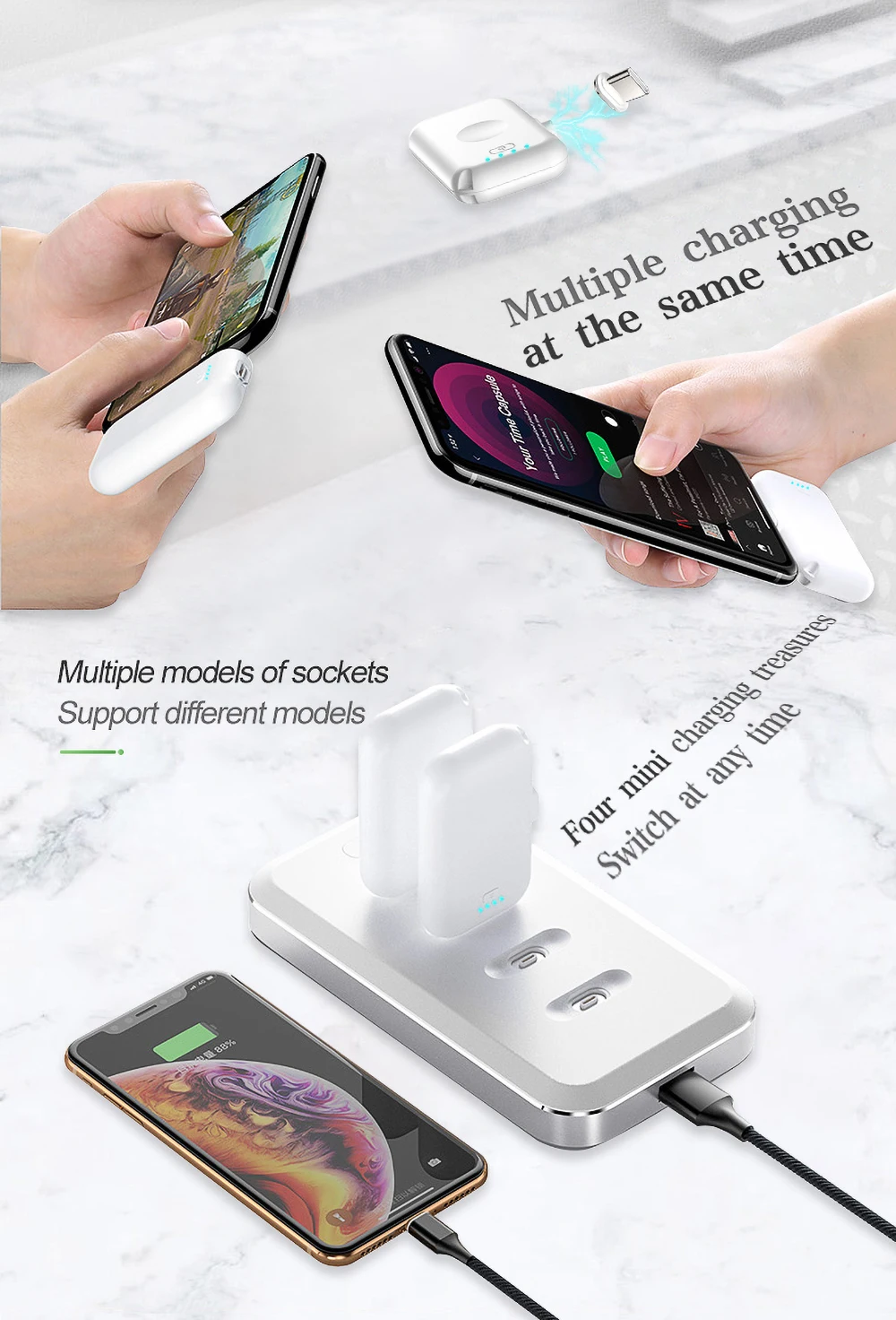 4 шт. Мини Магнитный внешний аккумулятор для iPhone, Android, Тип C, портативный светодиодный светильник, магнитное зарядное устройство, внешний аккумулятор для Xiaomi, huawei, samsung
