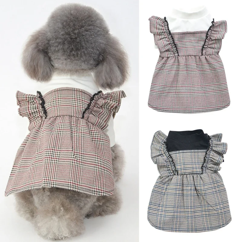 

Cute Dog Dress Autumn and Winter Dog Cat Costume Princess Teddy Classic Plaid Skirt Chihuahua Yorkshires Dog Clothes S-XXL